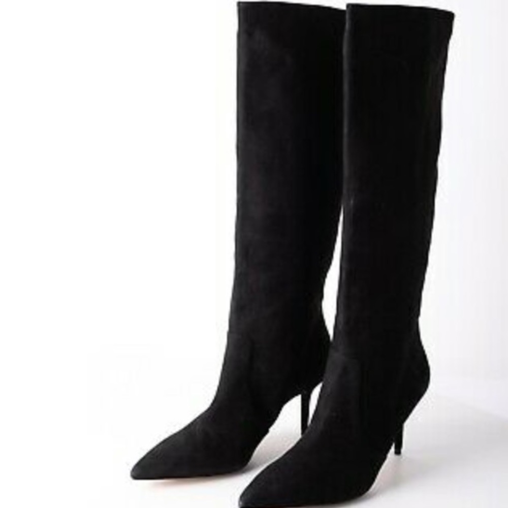 Zara black suede high heel boots size 8
